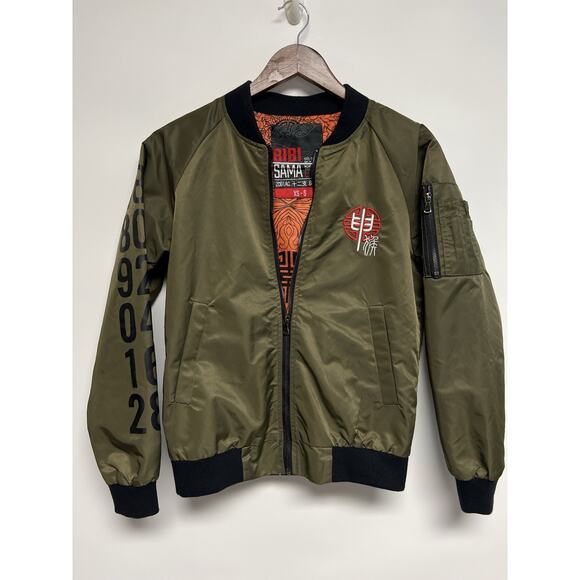 Bibisama Zodiac Monkey Olive Green Bomber Jacket XS-S Embroidered Streetwear - Picture 8 of 16
